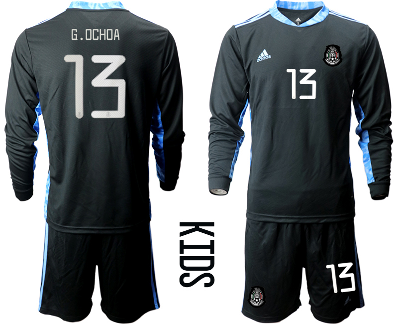 Youth 2020-2021 Season National team Mexico goalkeeper Long sleeve black #13 Soccer Jersey